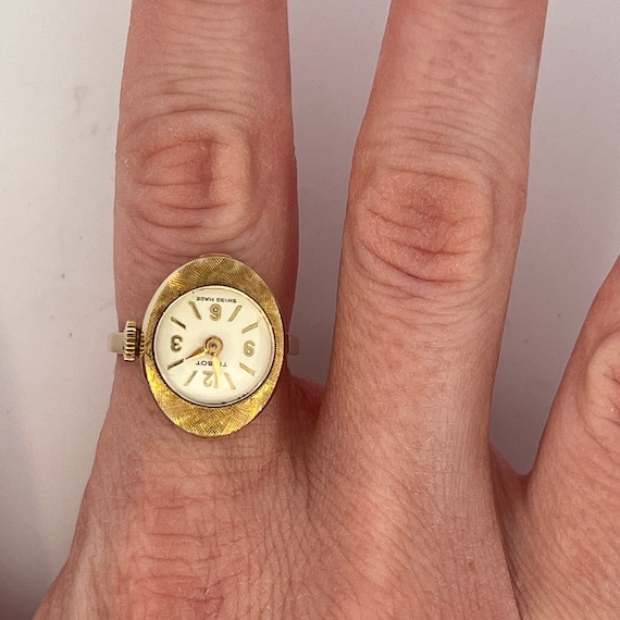 Vintage Tissot Watch Ring in 14k Yellow Gold - image 7