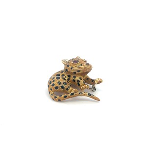 Vintage Panther Brooch Pin | 18k Yellow Gold | Diamonds, Rubies and Black Enamel | Textured Fur Appearance  | 1.6 x 1.5mm | Heavy 23.6grams