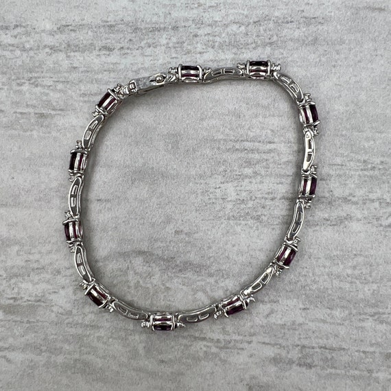 Vintage Garnet and Diamond Tennis Bracelet  14k W… - image 5