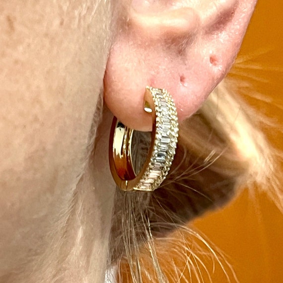 Vintage EFFY Diamond Hoop Earrings 14k Yellow Gold - image 7