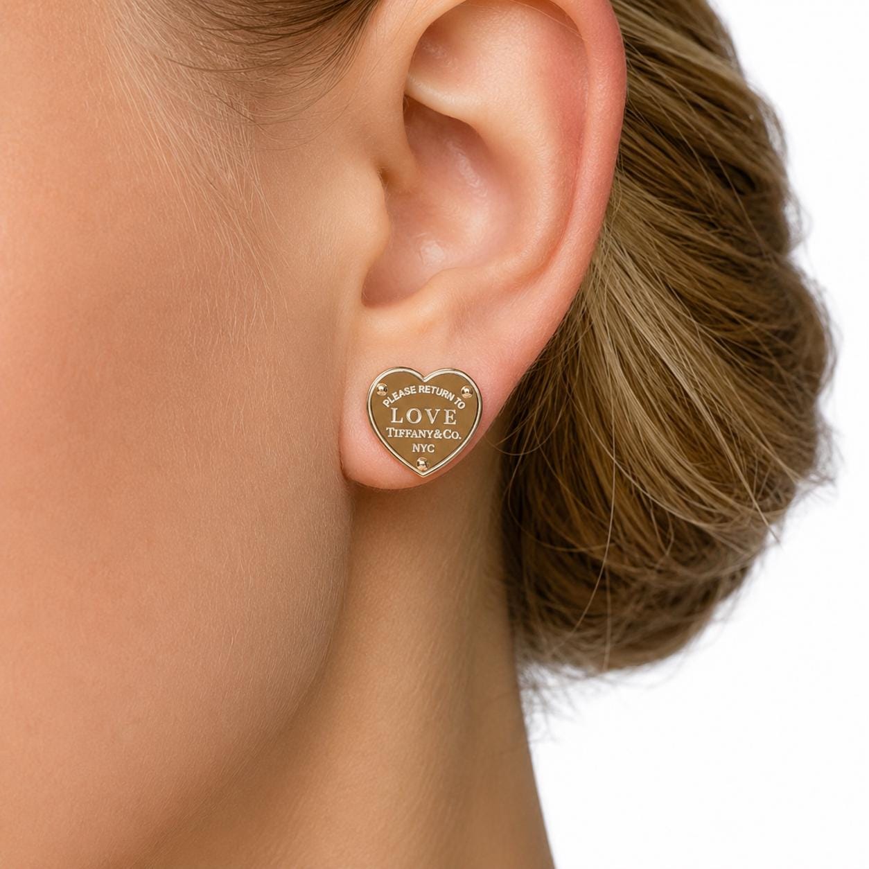 Tiffany & Co Heart Stud Earrings 18k Rose Gold, Return to Tiffany