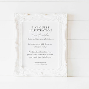 Live Guest Illustrator Sign Canva Template, Editable Wedding Illustration Business Sign, Live Portrait Event Drawing Artist Instant Download