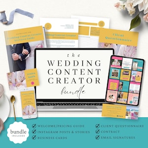 Wedding Content Creator Bundle, Wedding Client Onboarding, Editable Canva Templates, Wedding Welcome Pack, Social Media Posts, Invoice, CC1