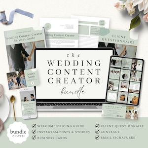 Wedding Content Creator Bundle, Wedding Client Onboarding, Editable Canva Templates, Wedding Welcome Pack, Social Media Posts, Invoice, CC1