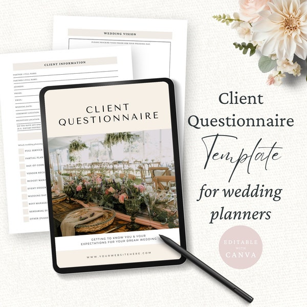 Wedding Planner Client Questionnaire, Bride & Groom Client Onboarding, Editable Canva Template, Wedding Planning Marketing, Client Intake