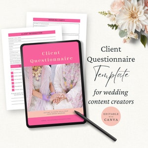 Wedding Content Creator Client Questionnaire, Editable Canva Template, Bride & Groom Client Onboarding, Wedding Marketing, Client Intake CC1