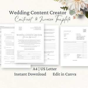 Wedding Content Creator Contract, Content Creator Services Agreement, Editable Canva Template, Invoice Bundle, Business Forms, CC1