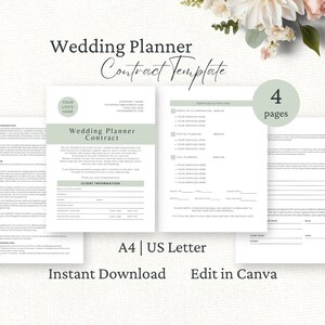 Hochzeitsplaner-Vertragsvereinbarung, Event-Planungsvertrag, bearbeitbare Canva-Vorlage, Hochzeitsplaner-Formulare, Kundenformulare, Whg
