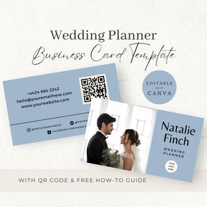 Tarjetas de visita de planificador de bodas, plantilla Canva editable, tarjeta de visita con código QR, marketing de planificación de bodas, descarga instantánea,