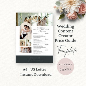 Wedding Content Creator Price List, Editable Canva Template, Service Guide, Pricing Sheet,   Wedding Professional Marketing, Wedding Content