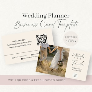 Wedding Planner visitekaartjes, bewerkbare Canva-sjabloon, QR-code visitekaartje, bruiloft planning marketing, Instant Download,