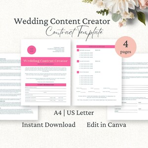 Wedding Content Creator Contract, Content Creator Services Agreement, Editable Canva Template, Social Media Creator, Client Intake Form, CC1