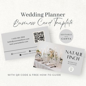 Wedding Planner visitekaartjes, bewerkbare Canva-sjabloon, QR-code visitekaartje, bruiloft planning marketing, Instant Download, grijs, WP1