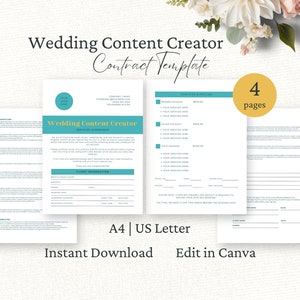 Wedding Content Creator Contract, Content Creator Services Agreement, Editable Canva Template, Social Media Creator, Client Intake Form, CC1
