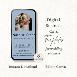 Biglietto da visita digitale per wedding planner, modello Canva modificabile, marketing per coordinatore del matrimonio, biglietto da visita fai da te con logo e foto, WP1