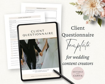 Wedding Content Creator Client Questionnaire Template, Client Onboarding, Editable Canva Template, Wedding Marketing, Client Intake CC1