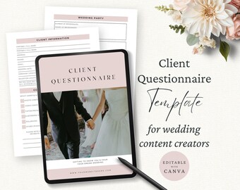 Wedding Content Creator Client Questionnaire Template, Client Onboarding Form, Editable Canva Template, Wedding Marketing, Client Intake CC1