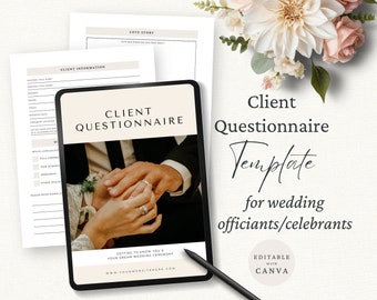 Wedding Celebrant Client Questionnaire, Editable Canva Template, Wedding Officiant Marketing, Bride & Groom Love Story, Client Onboarding,