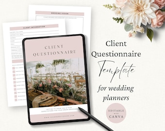 Wedding Planner Questionnaire, Bride & Groom Client Onboarding, Editable Canva Template, Wedding Planning Marketing, Intake Form, WP1