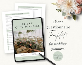 Wedding Planner Questionnaire, Bride & Groom Client Onboarding, Editable Canva Template, Wedding Planning Marketing, Intake Form, WP1