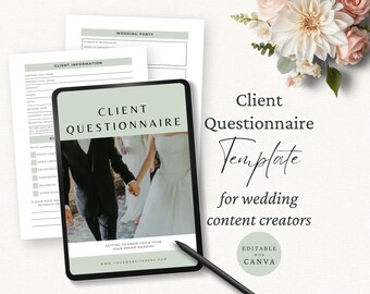 Wedding Content Creator Client Questionnaire Template, Client Onboarding Form, Editable Canva Template, Wedding Marketing, Client Intake CC1