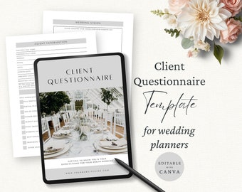 Modello stampabile di questionario per wedding planner, modulo di assunzione del cliente per gli sposi, modello Canva modificabile, marketing per la pianificazione di eventi, WP1