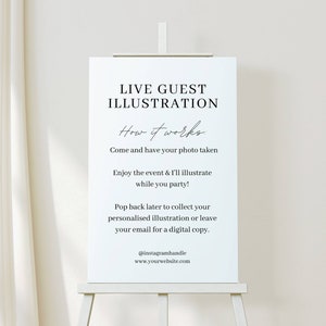Live Guest Illustrator Sign Canva Template, Editable Wedding Illustration Business Sign, Live Portrait Event Drawing Artist Instant Download