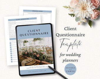 Wedding Planner Questionnaire, Client Onboarding, Editable Canva Template, Event Planning Marketing, Intake Form, Blue, WP1