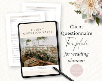 Wedding Planner Client Questionnaire, Bride & Groom Client Onboarding, Editable Canva Template, Wedding Planning Marketing, Client Intake