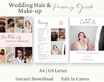 Wedding Makeup and Hair Stylist Pricing Guide, Canva Template, Bridal Beauty Price List, Wedding Pricing Sheet, Editable Marketing Brochure,