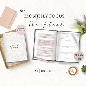 Business Goals Planner, Goal Setting Worksheet, Monthly Goals Journal, Productivity Workbook, Female Entrepreneur, Floral, Neutral, Pink
