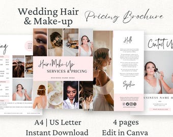 Bridal Makeup and Hair Stylist Pricing Guide, Canva Template, Wedding Beauty Price List, Wedding Pricing Sheet, Editable Marketing Brochure,