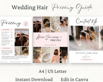 Wedding Hair Stylist Pricing Guide, Canva Template, Bridal Hair Price List, Wedding Pricing Sheet, Beauty Marketing Brochure, Editable,