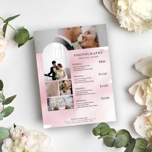 Wedding Photography Pricing Guide, Canva Template, Photographer Price List, Services Price Guide, Wedding Marketing, Pink Watercolour,