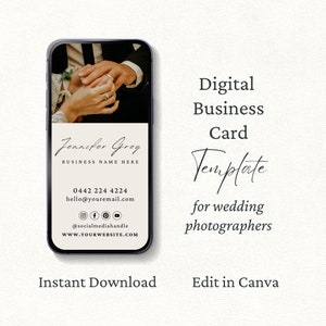 Digital Business Card Template Canva, Wedding Photographer Marketing, Textable Card with Photo, Wedding Vendor Branding, Editable Template,