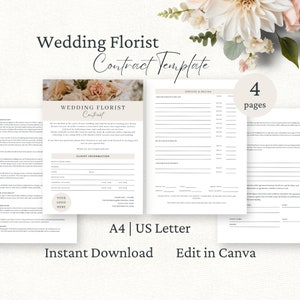 Wedding Florist Contract Template, Flower Arrangements Services Agreement, Editable Canva Template, Wedding Florist Client Forms for Events