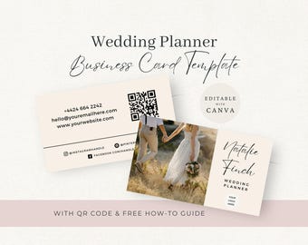 Wedding Planner Business Cards, Editable Canva Template, QR Code Business Card, Wedding Planning Marketing, Instant Download,
