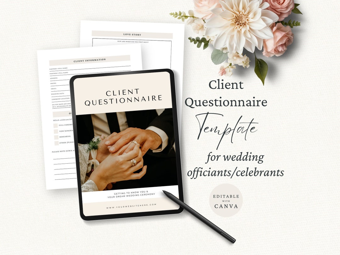 Wedding Celebrant Client Questionnaire, Editable Canva Template Wedding Celebrant Client Questionnaire, Editable Canva Template