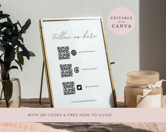 Social Media Sign QR Code Template, Connect with Us, Wedding Business Sign, Canva Template, Editable Sign, Printable, Instant Download,