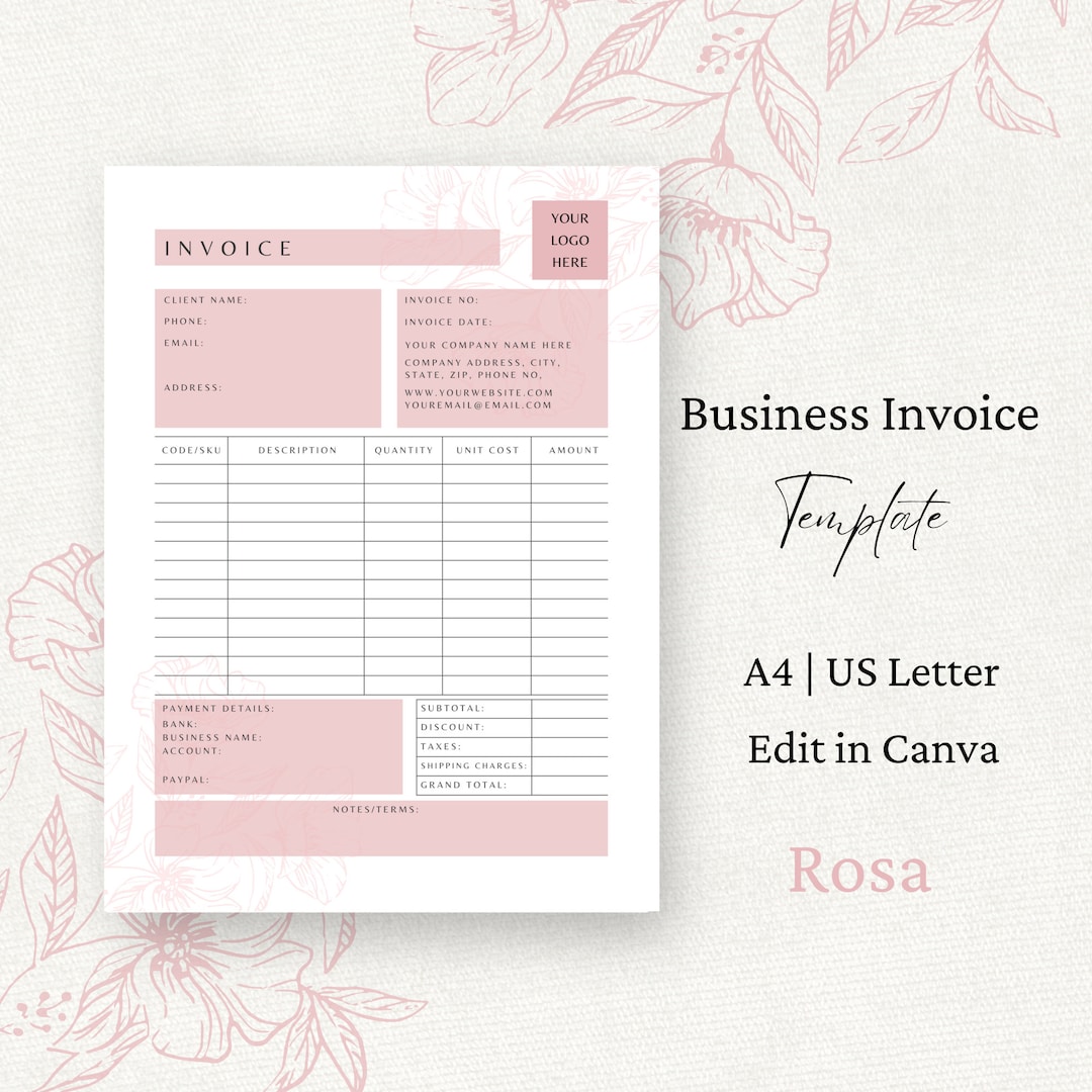 Florist Invoice Canva Template, Wedding Florist Order Form, Editable Florist Invoice Canva Template, Wedding Florist Order Form, Editable