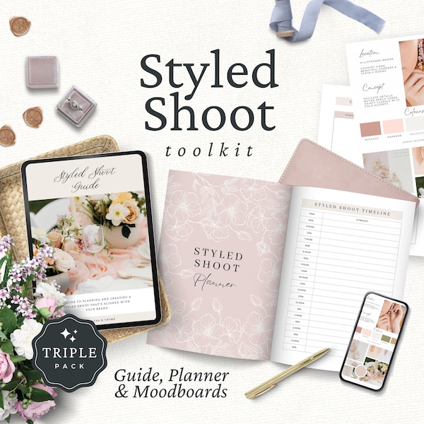 Wedding Styled Shoot Guide & Planner, How to Plan a Styled Shoot for Photographers, Content Photoshoot, Canva Moodboard Templates,