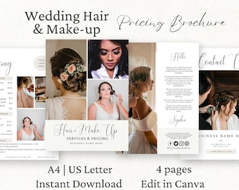 Wedding Hair Stylist Pricing Guide, Canva Template, Makeup Price Sheet, Bridal Hair Price List, Beauty Marketing Brochure, Editable Template