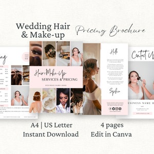 Bridal Makeup and Hair Stylist Pricing Guide, Canva Template, Wedding Beauty Price List, Wedding Pricing Sheet, Editable Marketing Brochure,