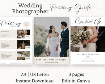 Wedding Photographer Pricing List, Canva Template, Photography Price Guide Template, Services Price List, Pricing Sheet, Marketing Brochure