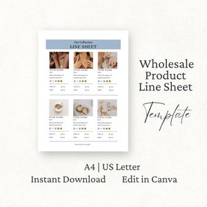 Wholesale Line Sheet Canva Template, Product Price Sheet, Wholesale Pricing Catalog, Jewelry Price Guide, Wholesale Supplier Brochure, Blue