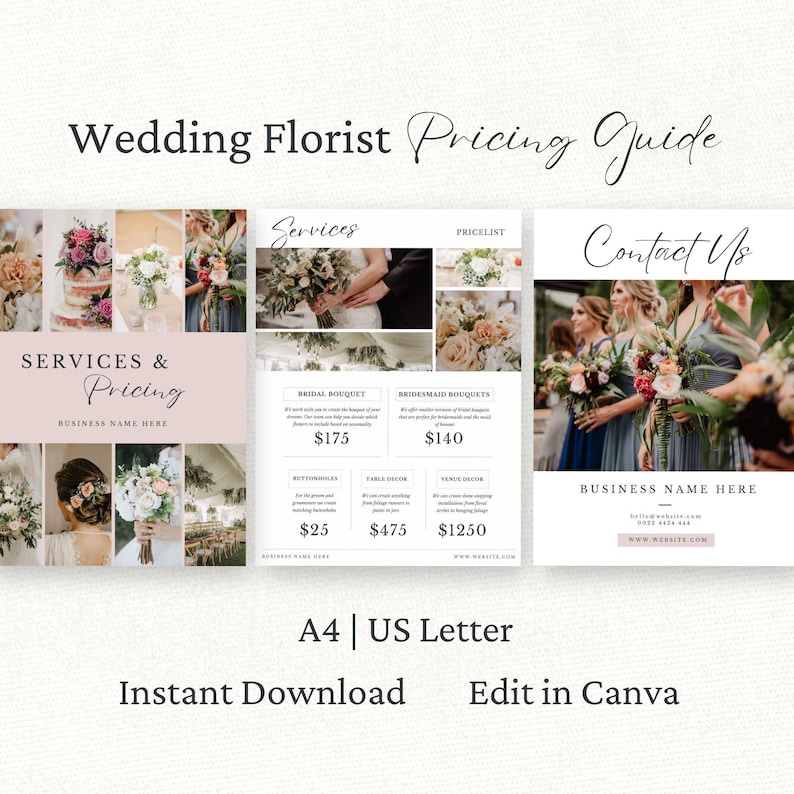 Wedding Florist Pricing Guide, Canva Template, Wedding Florist Price List Template, Pricing Sheet, Flower Shop Marketing Brochure, image 1