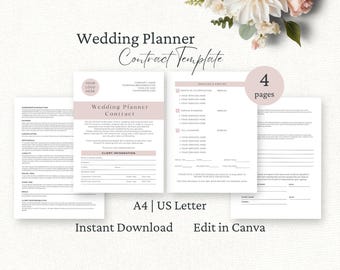 Wedding Planner Contract Agreement, Event Planning Contract, Editable Canva Template, Wedding Coordinator Forms, Client Onboarding, WP1