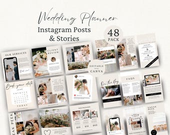 Wedding Planner Instagram Posts Template, Event Planner Social Media, Stories, Editable Canva Template, Wedding Business Marketing 4:5