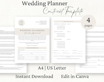 Wedding Planner Contract Template, Event Planning Services Agreement, Editable Canva Template, Wedding Coordinator Forms, Client Forms,