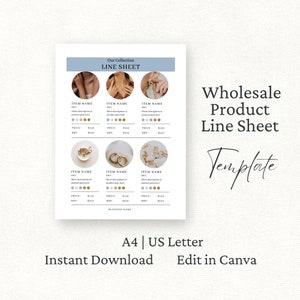 Wholesale Line Sheet Canva Template, Product Price Sheet, Wholesale Pricing Catalog, Jewelry Price Guide, Wholesale Supplier Brochure, Blue